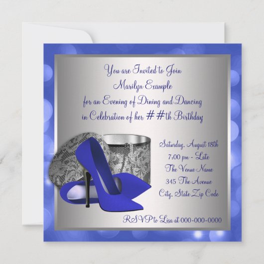 Royal Blue Silver verjaardagsfeestje Kaart (Achterkant)