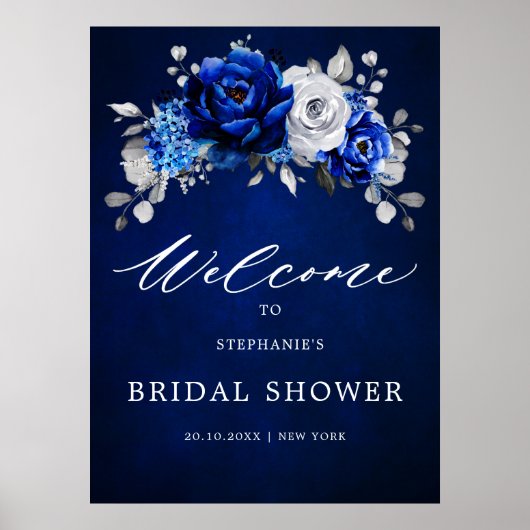 Royal Blue Silver Vrijgezellenfeest Welcome Post Poster (Voorkant)