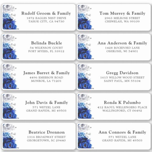 Royal Blue Silver Wedding Guest Address Stic Sticker (Voorkant)