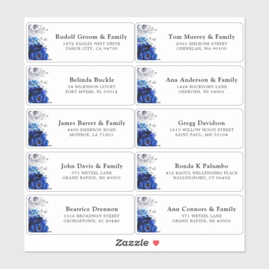 Royal Blue Silver Wedding Guest Address Stic Sticker (Vel)