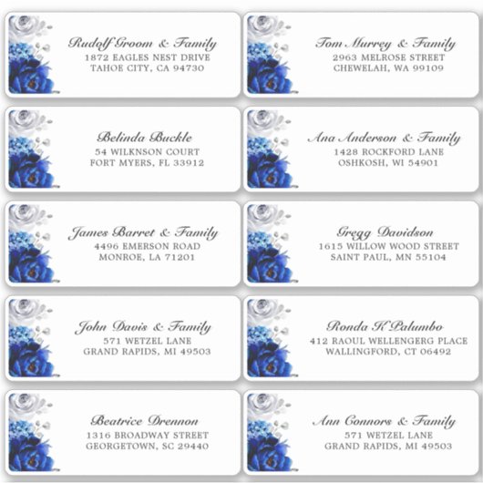 Royal Blue Silver Wedding Guest Adres Sticker (Voorkant)
