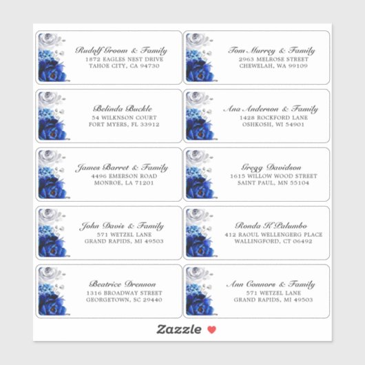Royal Blue Silver Wedding Guest Adres Sticker (Vel)