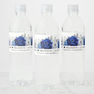 Royal Blue Silver Wedding Water Bottle Waterfles Etiket