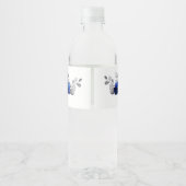 Royal Blue Silver Wedding Water Bottle Waterfles Etiket (Achterkant)