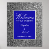Royal Blue Silver Wedding Welcome Poster (Voorkant)