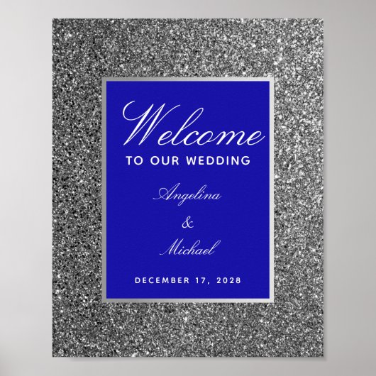 Royal Blue Silver Wedding Welcome Poster (Voorkant)