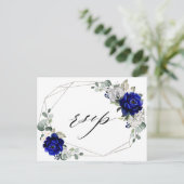 Royal blue Silver White Geometric RSVP Briefkaart (Staand voorkant)