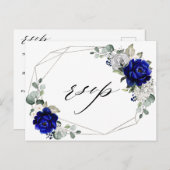 Royal blue Silver White Geometric RSVP Briefkaart (Voorkant / Achterkant)
