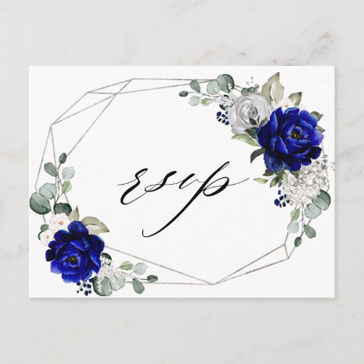 Royal blue Silver White Geometric RSVP Briefkaart (Voorkant)