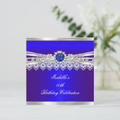 Royal Blue Silver White Pearl Lace Floral Birthday Kaart (Staand voorkant)
