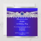 Royal Blue Silver White Pearl Lace Floral Birthday Kaart (Achterkant)