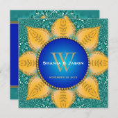 Royal Blue Sinaasappel Zonnebloem Blauwgroen Glitt Kaart (Voorkant / Achterkant)