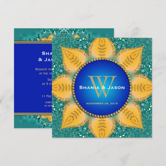 Royal Blue Sinaasappel Zonnebloem Blauwgroen Glitt Kaart (Voorkant / Achterkant)