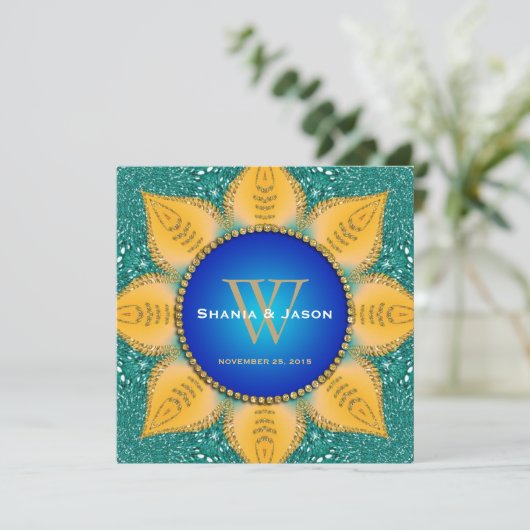 Royal Blue Sinaasappel Zonnebloem Blauwgroen Glitt Kaart (Staand voorkant)