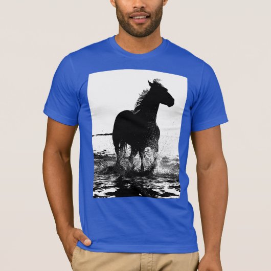 Royal Blue Sjabloon Running Horse Modern Pop Art T-shirt (Voorkant)