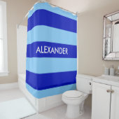 Royal Blue Sky Blue Bold H Streep #3 Monogram Douchegordijn (In situ)