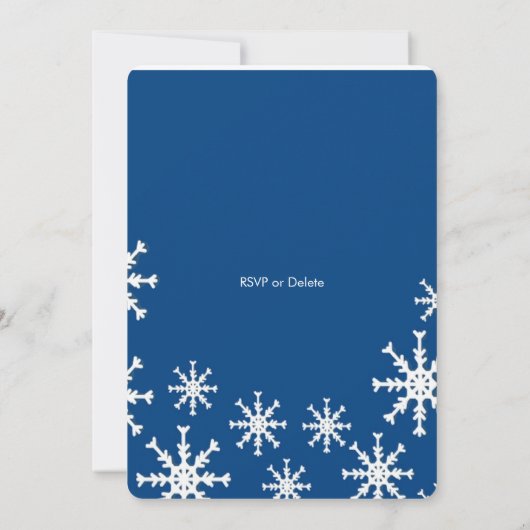 Royal Blue Sneeuwvlokken Winter bruiloft uitnodigt Kaart (Achterkant)