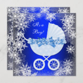 Royal Blue Snowflake Winter Wonderland Baby shower Kaart (Voorkant / Achterkant)