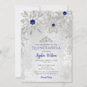 Royal Blue Snowflakes Tiara Quinceañera Kaart (Voorkant)