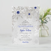 Royal Blue Snowflakes Tiara Quinceañera Kaart (Staand voorkant)