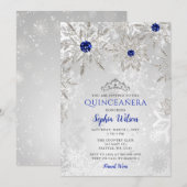 Royal Blue Snowflakes Tiara Quinceañera Kaart (Voorkant / Achterkant)