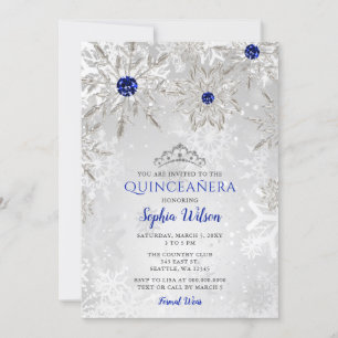 Royal Blue Snowflakes Tiara Quinceañera Kaart