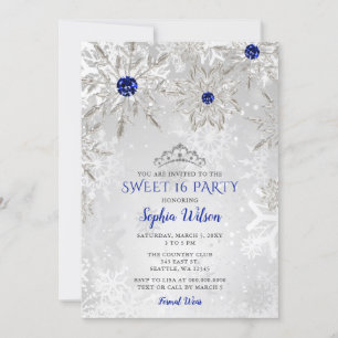 Royal Blue Snowflakes Tiara Sweet 16 Kaart