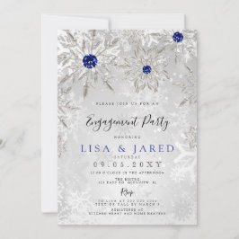 Royal Blue Snowflakes Winter Engagement Party Kaart