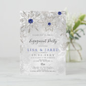 Royal Blue Snowflakes Winter Engagement Party Kaart (Staand voorkant)