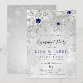 Royal Blue Snowflakes Winter Engagement Party Kaart