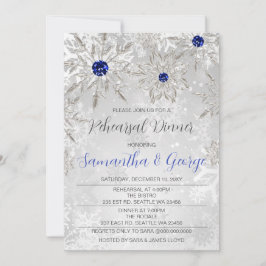 Royal Blue Snowflakes Winter Rehearsal Dinner Kaart