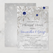 Royal Blue Snowflakes Winter Rehearsal Dinner Kaart (Voorkant / Achterkant)