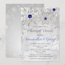 Royal Blue Snowflakes Winter Rehearsal Dinner Kaart