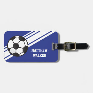 Royal Blue Soccer Stripes Gepersonaliseerd Bagagel Bagagelabel