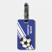 Royal Blue Soccer Stripes Gepersonaliseerd Bagagel Bagagelabel (Achterkant verticaal)