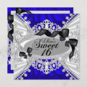 Royal Blue Sparkle Diamond & Bow Sweet 16 Invite Kaart (Voorkant / Achterkant)