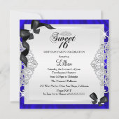 Royal Blue Sparkle Diamond & Bow Sweet 16 Invite Kaart (Achterkant)