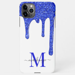 Royal Blue Sparkle Glam Glitter Driemonogram iPhone 11Pro Max Hoesje
