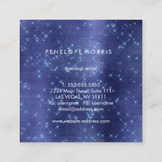 Royal Blue Sparkle Glitter Beauty Stylist Vierkante Visitekaartje (Achterkant)