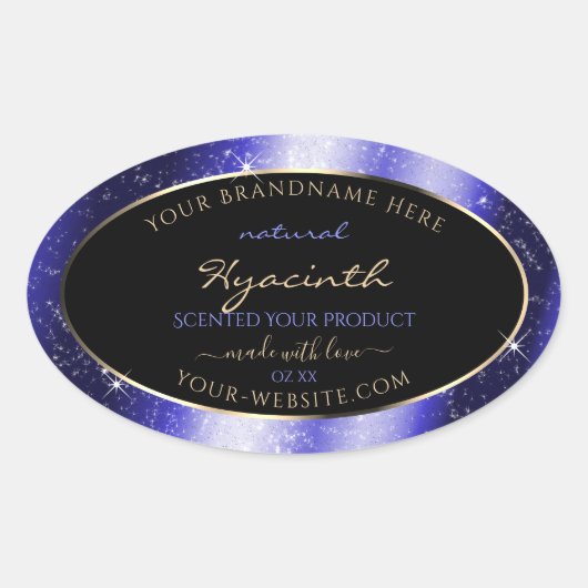Royal Blue Sparkle Glitter Lijst Productlabel Ovale Sticker (Voorkant)