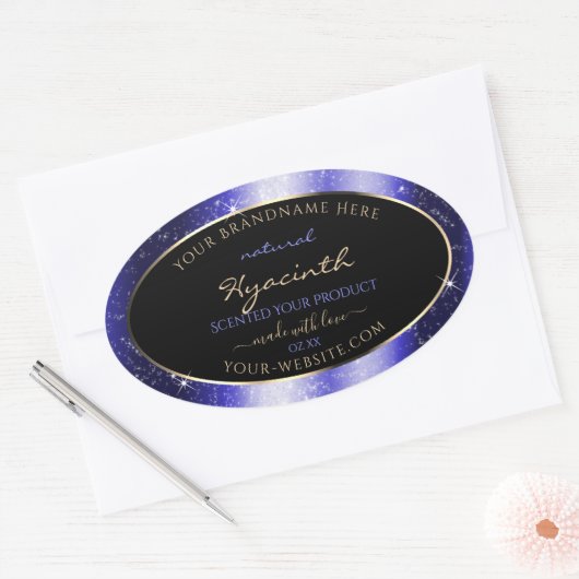 Royal Blue Sparkle Glitter Lijst Productlabel Ovale Sticker (Envelop)