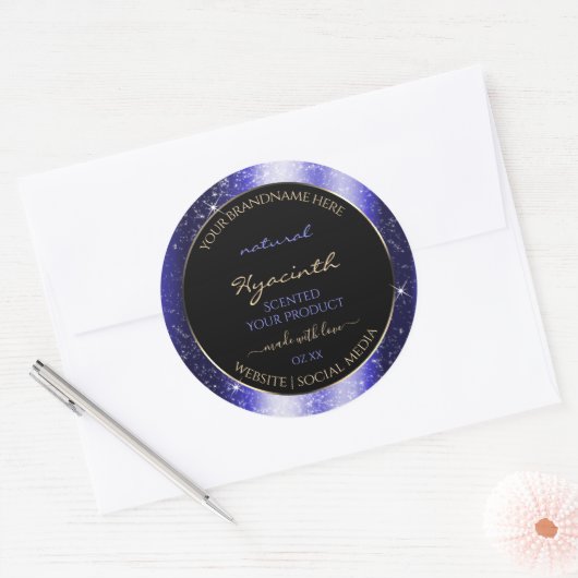 Royal Blue Sparkle Glitter Lijst Productlabel Ronde Sticker (Envelop)