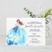 Royal Blue Sparkle Jurk Quinceañera Uitnodiging (Staand voorkant)