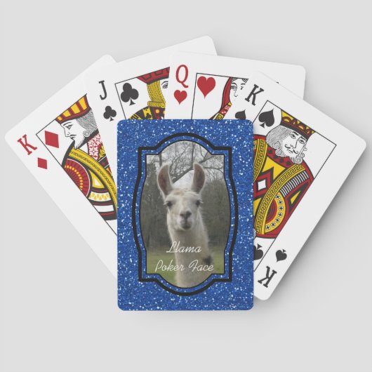 Royal Blue Sparkle Llama Portret Pokerkaarten (Achterkant)