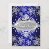 Royal Blue Sparkle Snowflake Sweet 16 Invite Kaart (Voorkant)