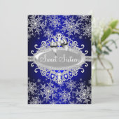 Royal Blue Sparkle Snowflake Sweet 16 Invite Kaart (Staand voorkant)