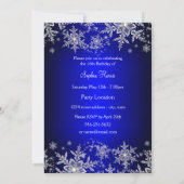 Royal Blue Sparkle Snowflake Sweet 16 Invite Kaart (Achterkant)