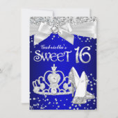 Royal Blue Sparkle Tiara Heels Sweet 16 Party Kaart (Voorkant)