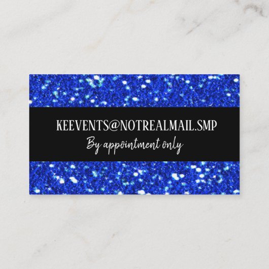 Royal Blue Sparkly FAUX Glitter Kijk Event Planner Visitekaartje (Achterkant)