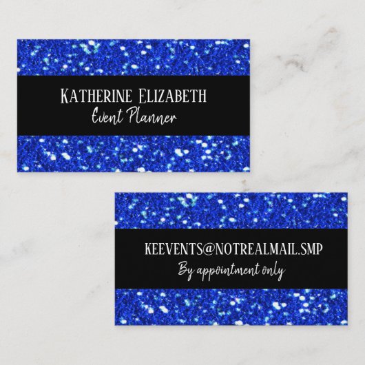 Royal Blue Sparkly FAUX Glitter Kijk Event Planner Visitekaartje (Voorkant / Achterkant)
